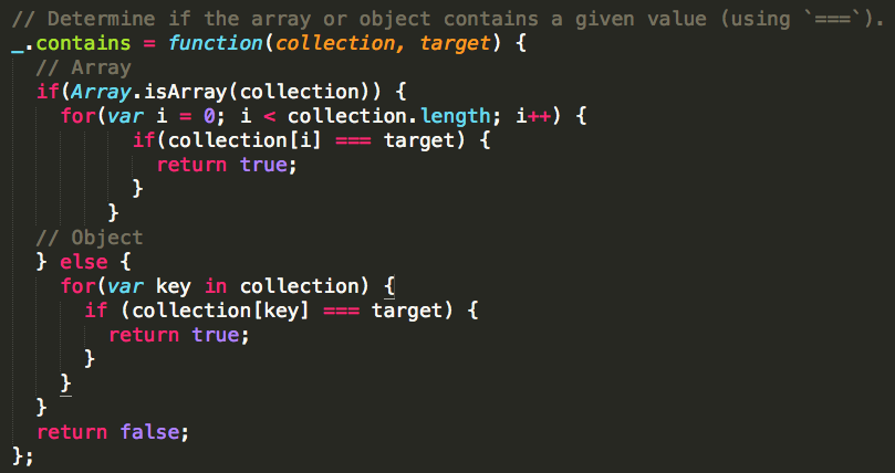 Underscore source code for contains function