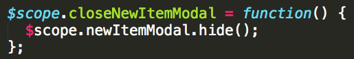 closeNewItem modal function has a hide function inside