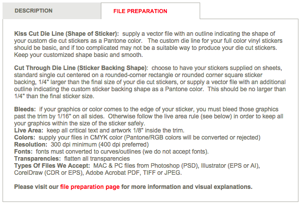 Printing specifications